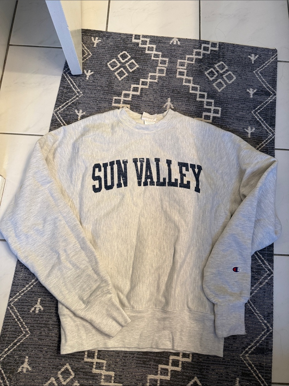 Champion Vintage Fleece Sun Valley Graphic Crew Neck Sweatshirt Grey Long Sleeve